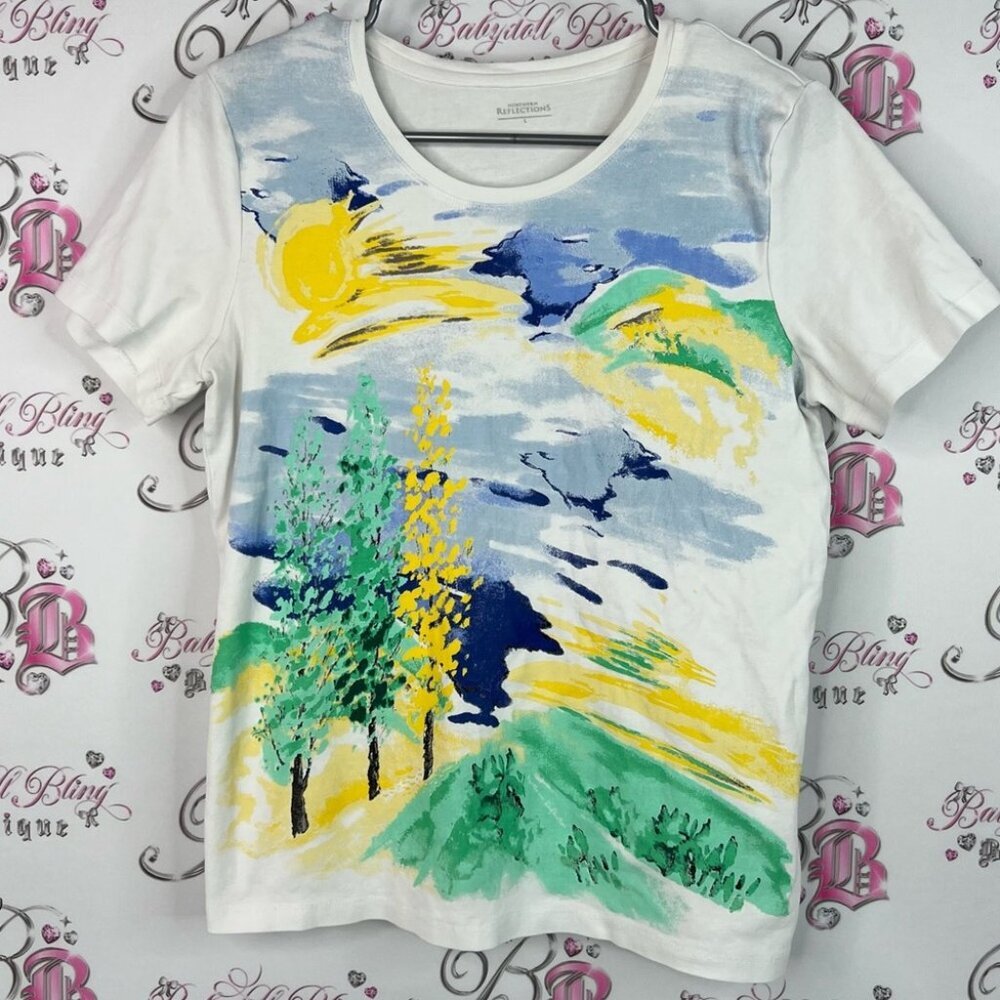 Northern Reflections tshirt tee forest trees scene White and Blue Graphic Tee